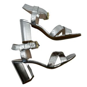 NEW Cole Haan Grand Kadi Silver Metallic Star Sandals Women‎ 7 block heel